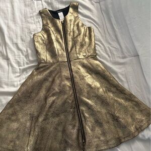 Bebe Girls Gold Textured Zip Dress